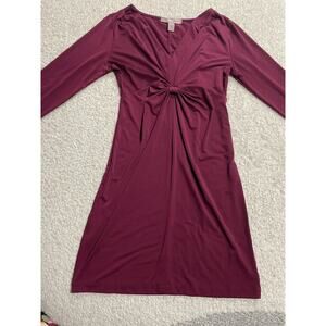 Forever 21 Women's Size M Twisted Knot Front Bodycon Long Sleeve Dress burgundy